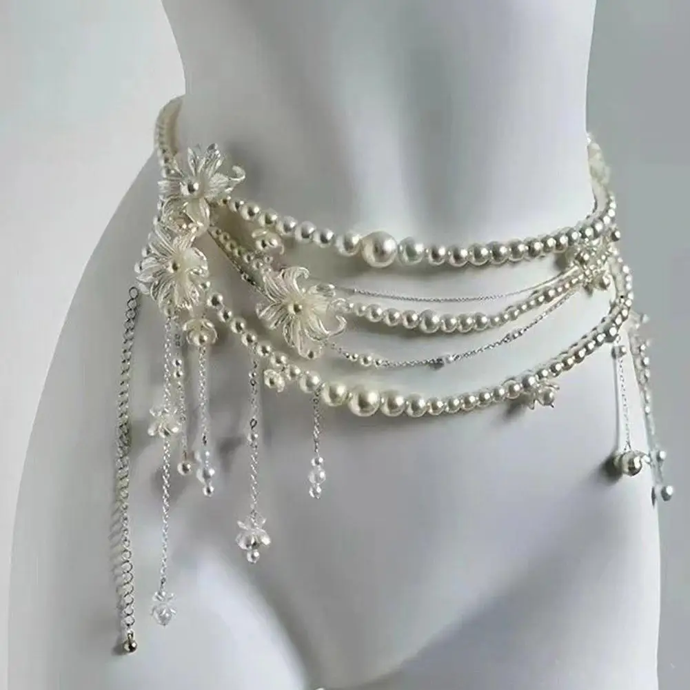 Mehrschichtiger Perlen-Gürtel Taillenkette für Damenmode Retro Y2K Designer-Gürtel Charakter-Accessoires Party-Gürtel