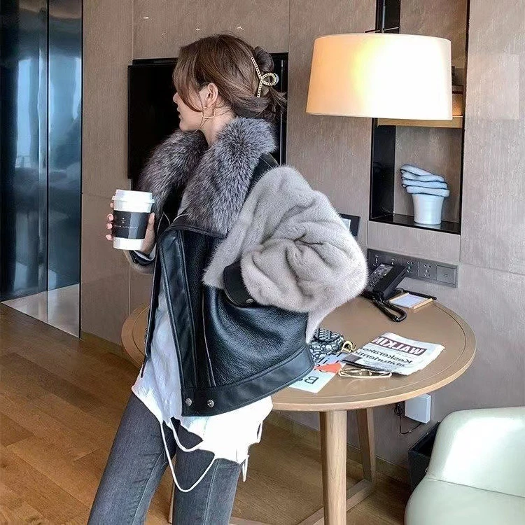 

Faux Pu Leather Fur Coat And Jacket Women Elegant Fur Collar Fluffy Jacket Thick Warm Zip Luxury Casacos De Inverno Femininos