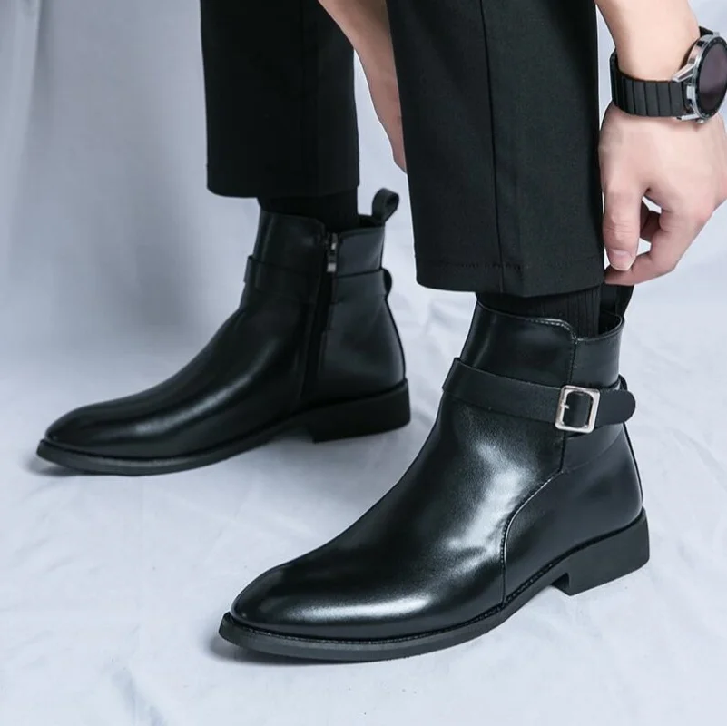 New British Riding Boots Men's Fashionable Ankle Boots Casual and Versatile High-Top Leather Shoes Men's Trend