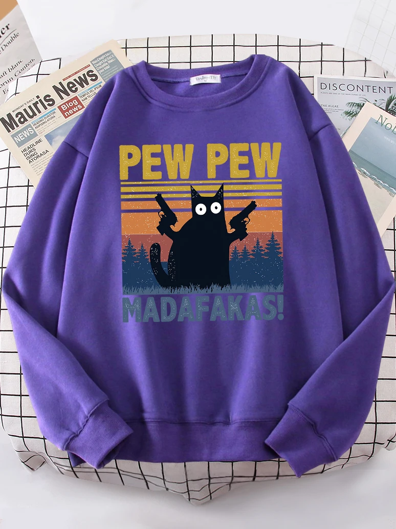 Cartoons Cat Pew Pew Madafakas Funny Women\'s Hoodies Fashion All-match Hoodie Warm Fleece S-XXL Hoody High Quality Clothes