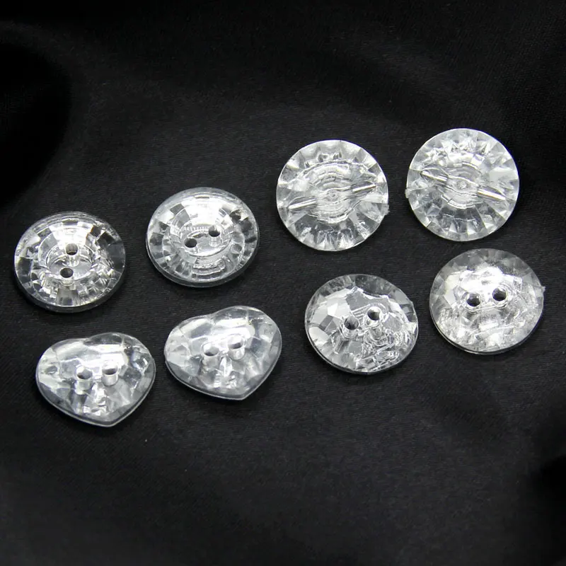 50Pcs Round Heart Rhinestones Acrylic Buttons For Clothes Wedding Dress Shirts Skirts Sewing Button Wholesale 11/13/15/18/20mm