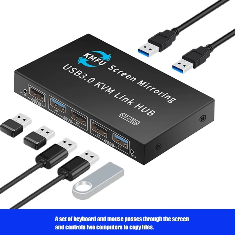

Metal USB3.0 KVM Switcher Data Transfer For Seamless Keyboards Mouse Sharing Across 2 Computers 896C