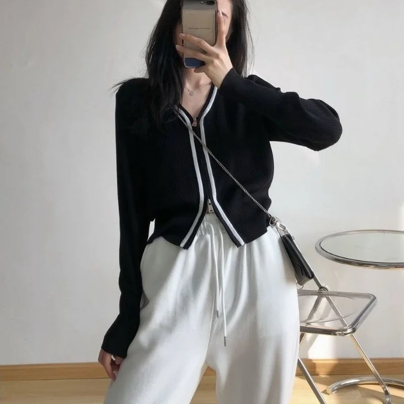 

Кардиган женский дизайн укороченный 3-цветный на молнии тонкий Harajuku простой универсальный популярный модный уютный студенческий весенний женский ретро Ins