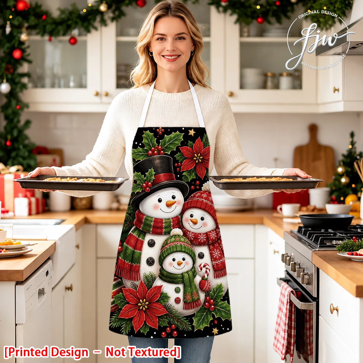 1pcs Christmas Themed Aprons Cute Snowman Nutcracker Reindeer Xmas Kitchen Aprons for Holiday Cooking Baking Party Decor