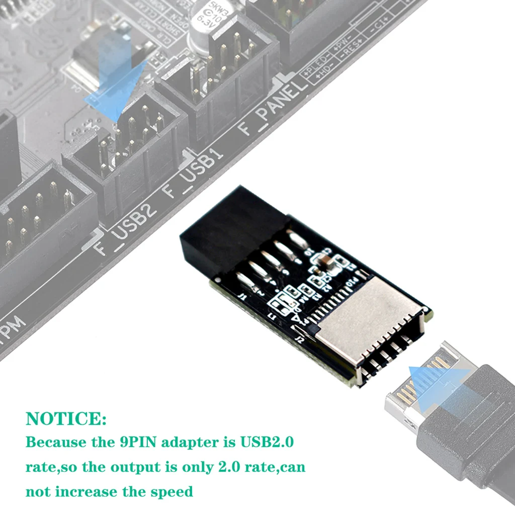 New Version USB 3.1 Front Panel Socket Key-A Type-E to USB 2.0 9Pin Header Male Extension Adapter with 5V Power LED Converter