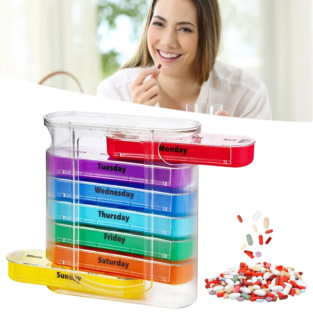 Pill Container Weekly 7 Days Pill Container 28 Compartments Pill Organizer Pill Dispenser Plastic Pill Storage Dispenser