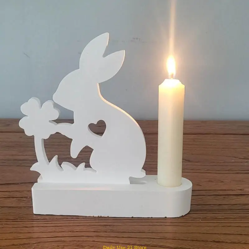 

Rabbit Silicone Moulds Hollow Flame Candlesticks Resins Molds Heart Holder Molds DIY Concrete Castings Mould