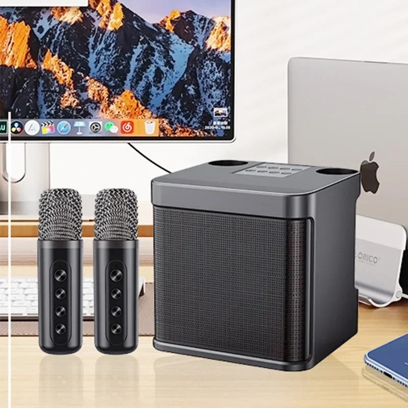 Family Karaoke Ausio with Dual Wireless Microphone All-in-one Machine 10W Stereo Portable Bluetooth Mini Speaker with Super Bass