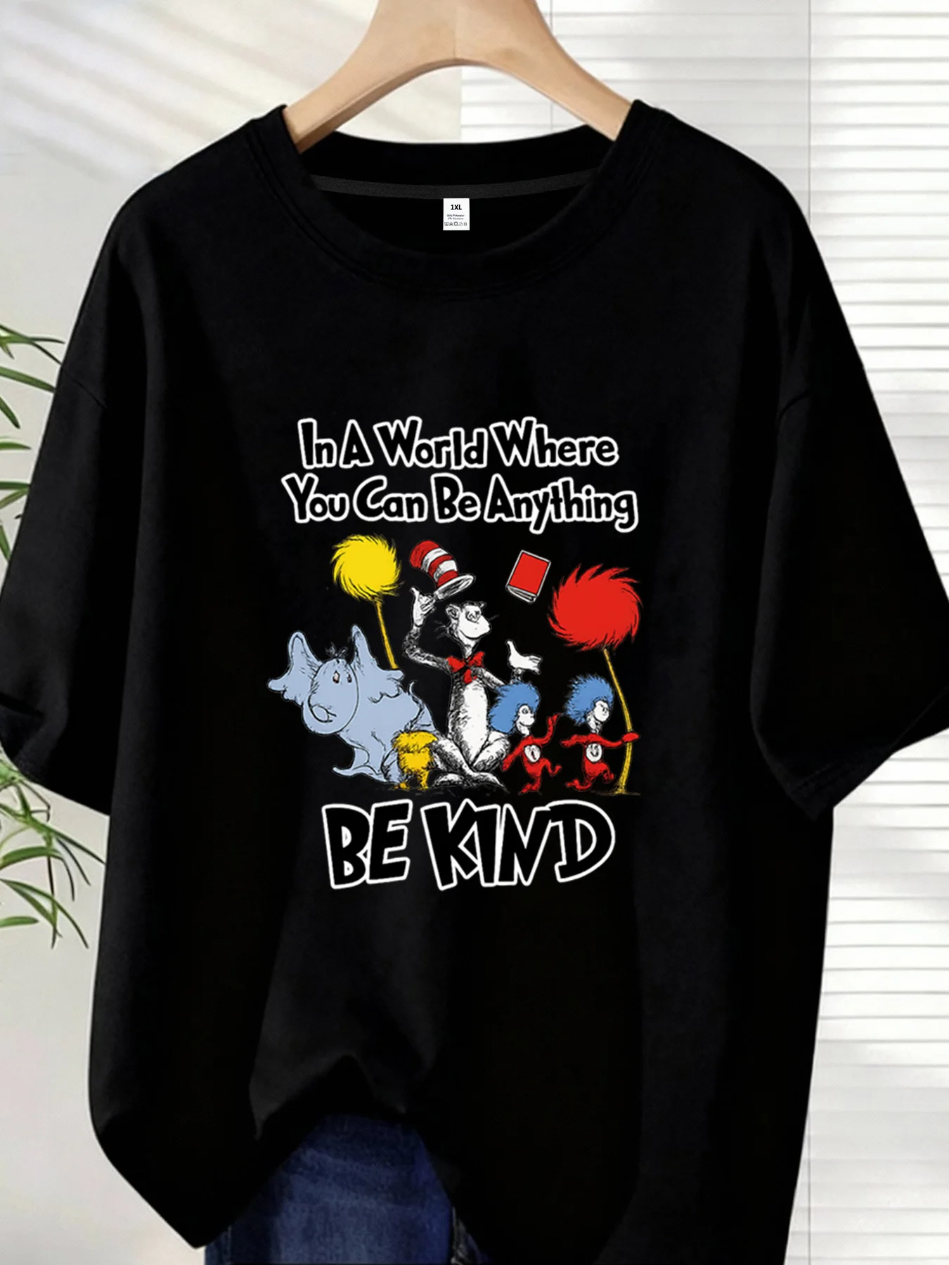 

【ZXH10114】Cartoon character Plus size women's round neck short sleeve T-shirt with elastic half sleeves and trendy prints