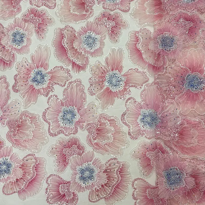 French fashion light pink disc-shaped floral pattern sequin mesh fabric - formal dress and wedding gown lace fabric