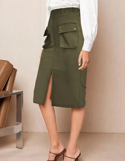 

Elegant Fashionable Front Slit Skirt with Personalized Elastic Waistband Mid-Length Workwear Bag 2025 New Style