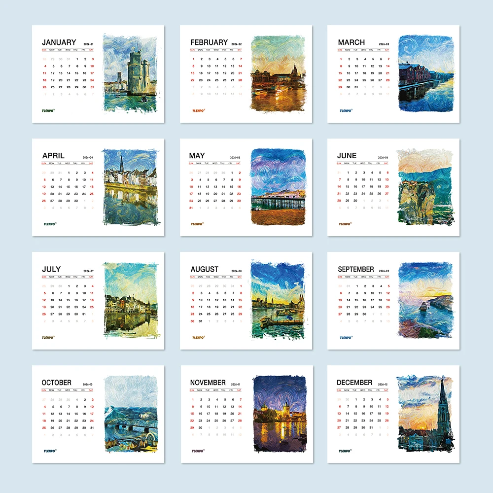 

1 шт. календарь на 2026 год, перспективный дизайн Ван Гога, абстрактный стиль, уникальный дизайн 12 месяцев, рождественский подарок, настенный декор