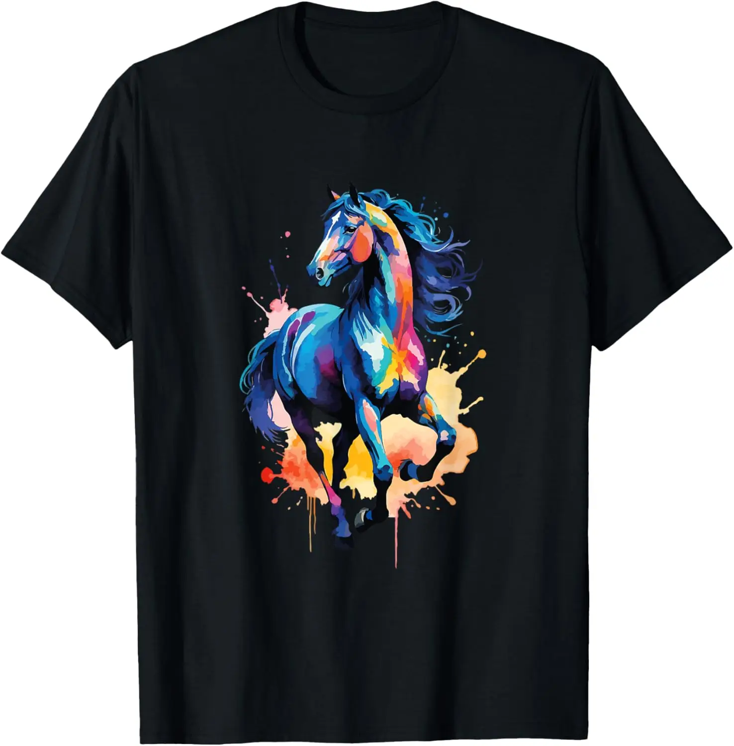 Colorful Horse Graphic Watercolor Style Horse Riding T-Shirt