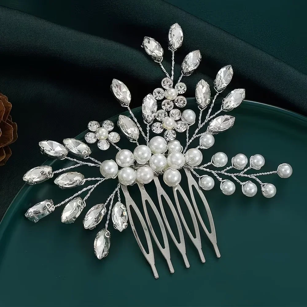 1 Piece of Silver Wire-Wrapped Horsehair-Shaped Side Hair Comb, Handmade, Suitable for Wedding Brides and Evening Banquets