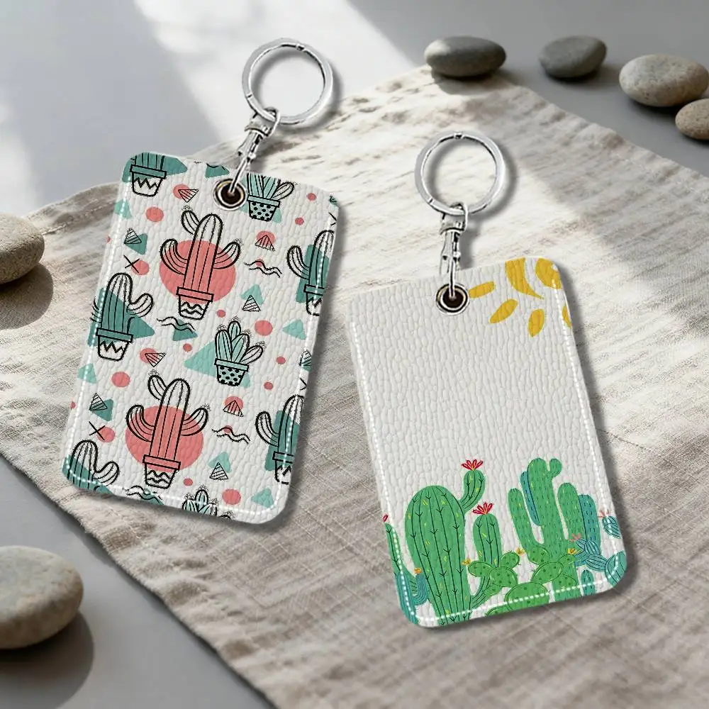 

Кожаный брелок-ключница с мультяшным кактусом, держатель для карт доступа, защитный чехол для бесконтактных карт Community Water Drop