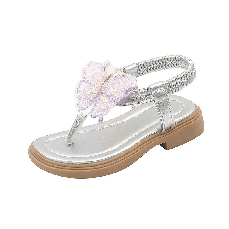 kid's Slippers chilren's New 2026 silver shoes baby flowers sandals Infants Princess Students Soft Bottom Girl Beach Shoes