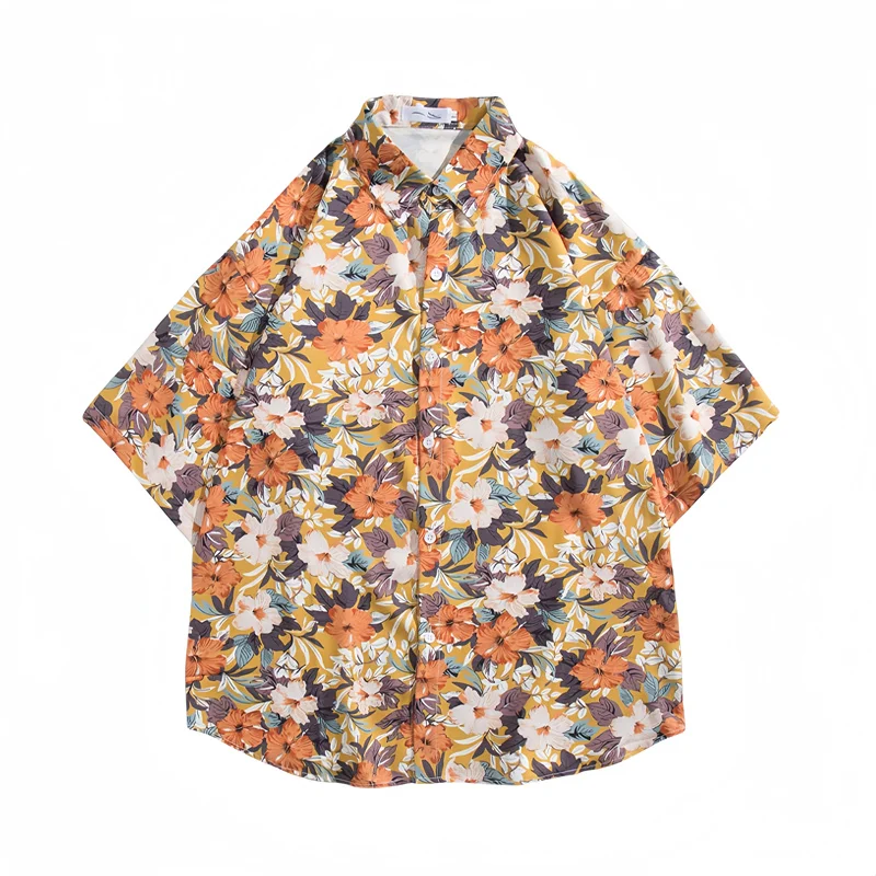 

Men's Summer Seaside Fashion Lapel Short Sleeve Floral Shirt Retro Hawaiian Beach Vacation Versatile Loose Casual Handsome Shirt