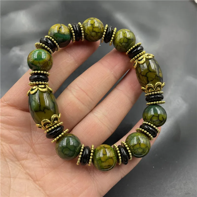 Green Pattern Agate Men's and Women's Double Lezi Jade Bracelet