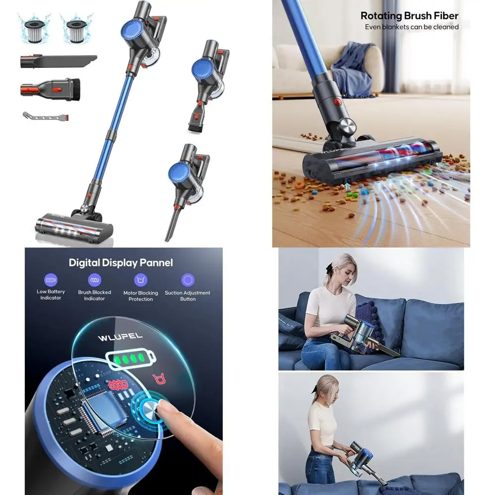 

Беспроводной пылесос мощностью 400 Вт, 30 кПа, время работы 45 минут, 80000 об/мин, светодиодный дисплей, идеально подходит для пола, ковров, шерсти домашних животных