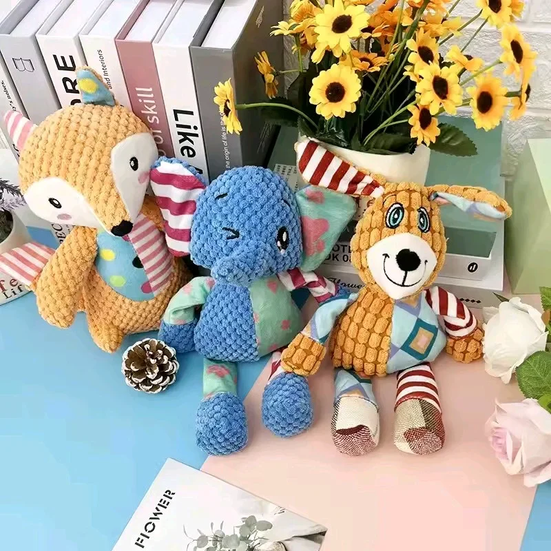 Neues Elefanten-Spielzeug Patchwork-Kaninchen-Fuchs-Spielzeug Hundespielzeug mit Geräusch Plüsch-Kauspielzeug Bissfestes Hundespielzeug Plüsch-Soundspielzeug Interaktives Spielzeug