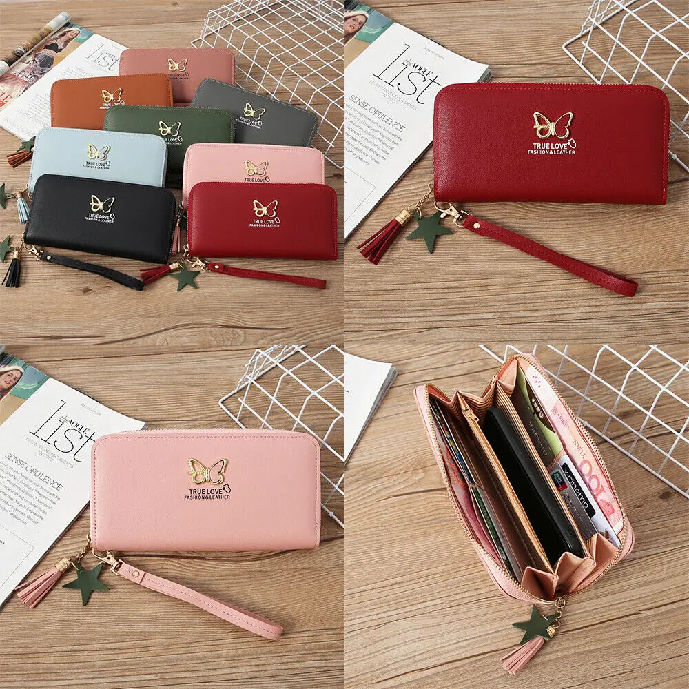 

Women's Leather Zipper Wallet Casual Clutch Bag Large Capacity Purse Credit&ID Card Bag Handbag Cell Phone Bag Gift