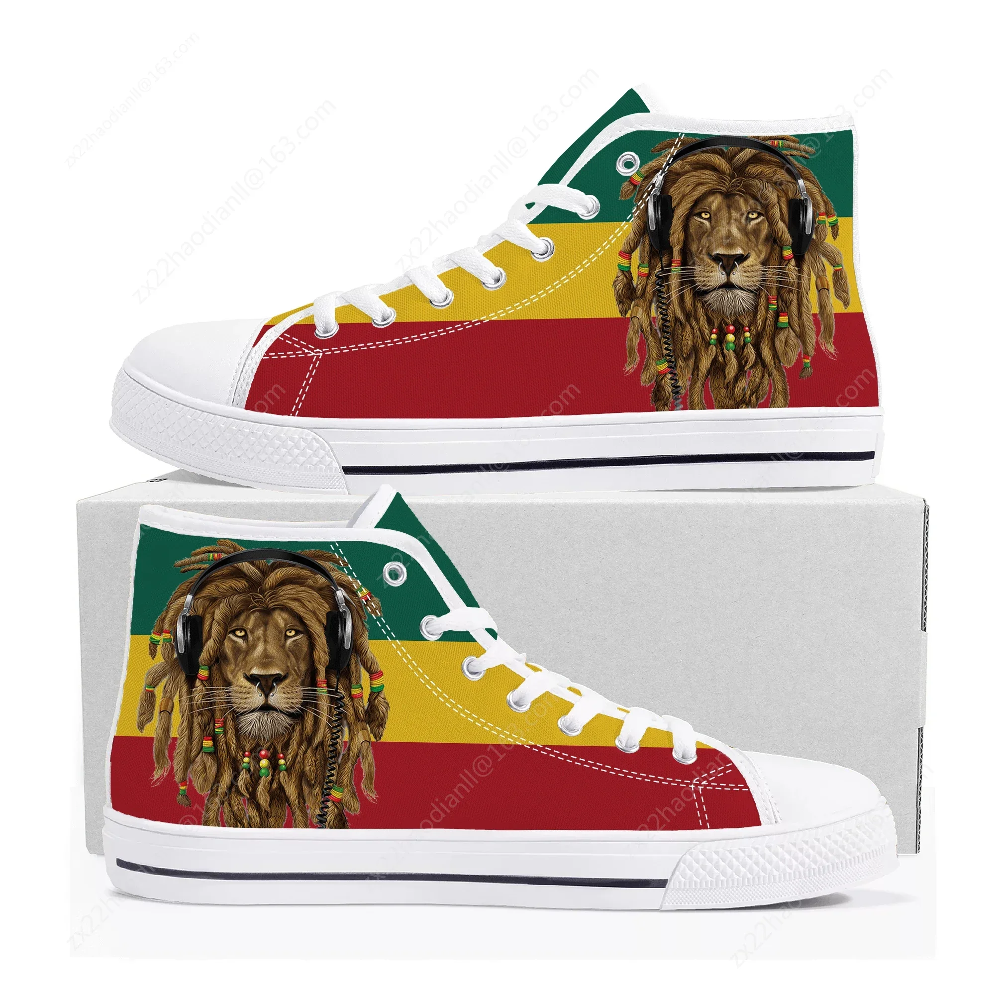 Reggae Rastafarian Rasta Rastafari Lion Of Judah High Top Sneakers Mens Womens Teenager Canvas Sneaker Casual Shoes Custom Shoe
