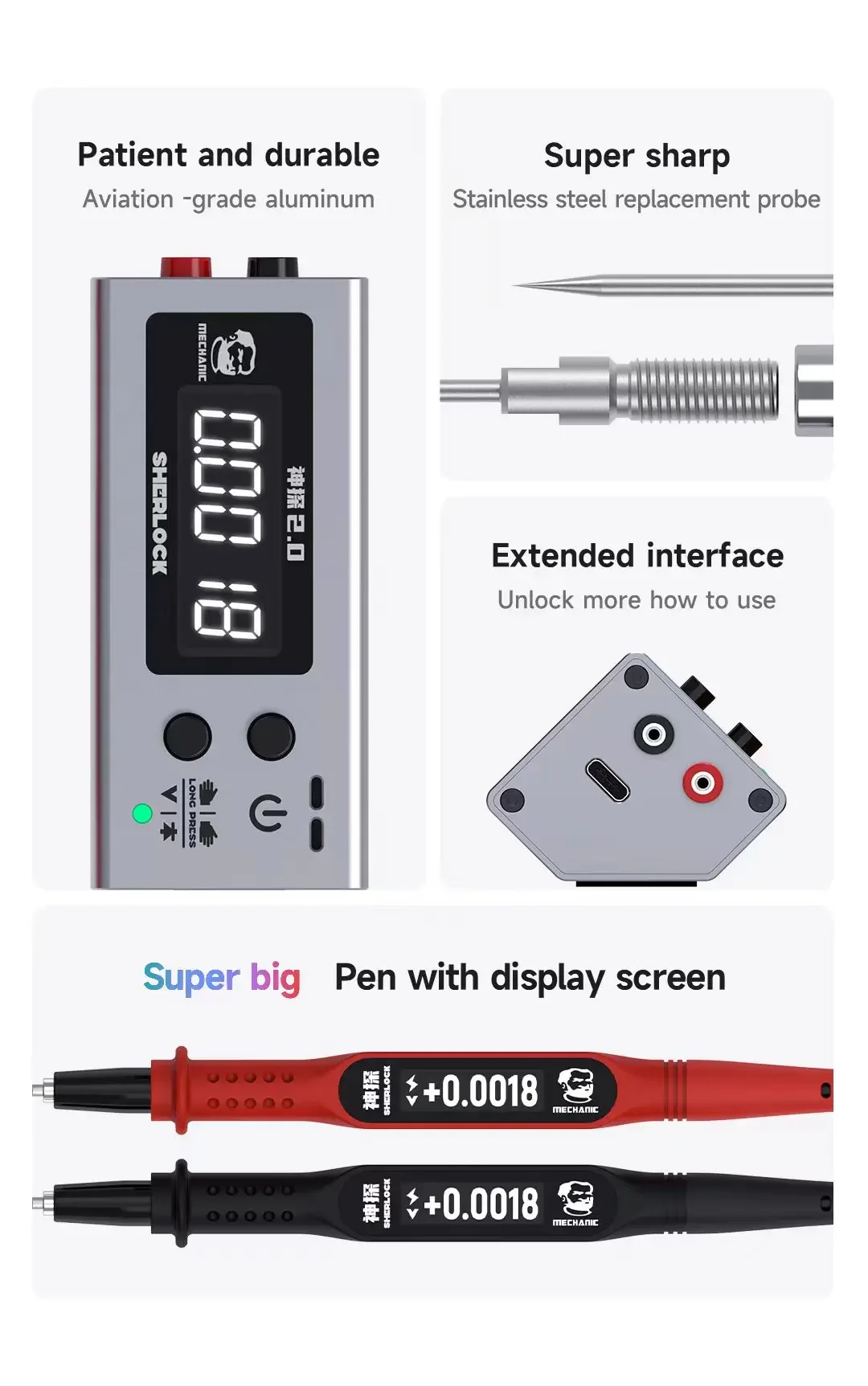 MECHANIC Sherlock V2.0Voltage Internal Resistance Strap HD Display Tester Accurately Detect Motherboard Voltage Data Tool Repair