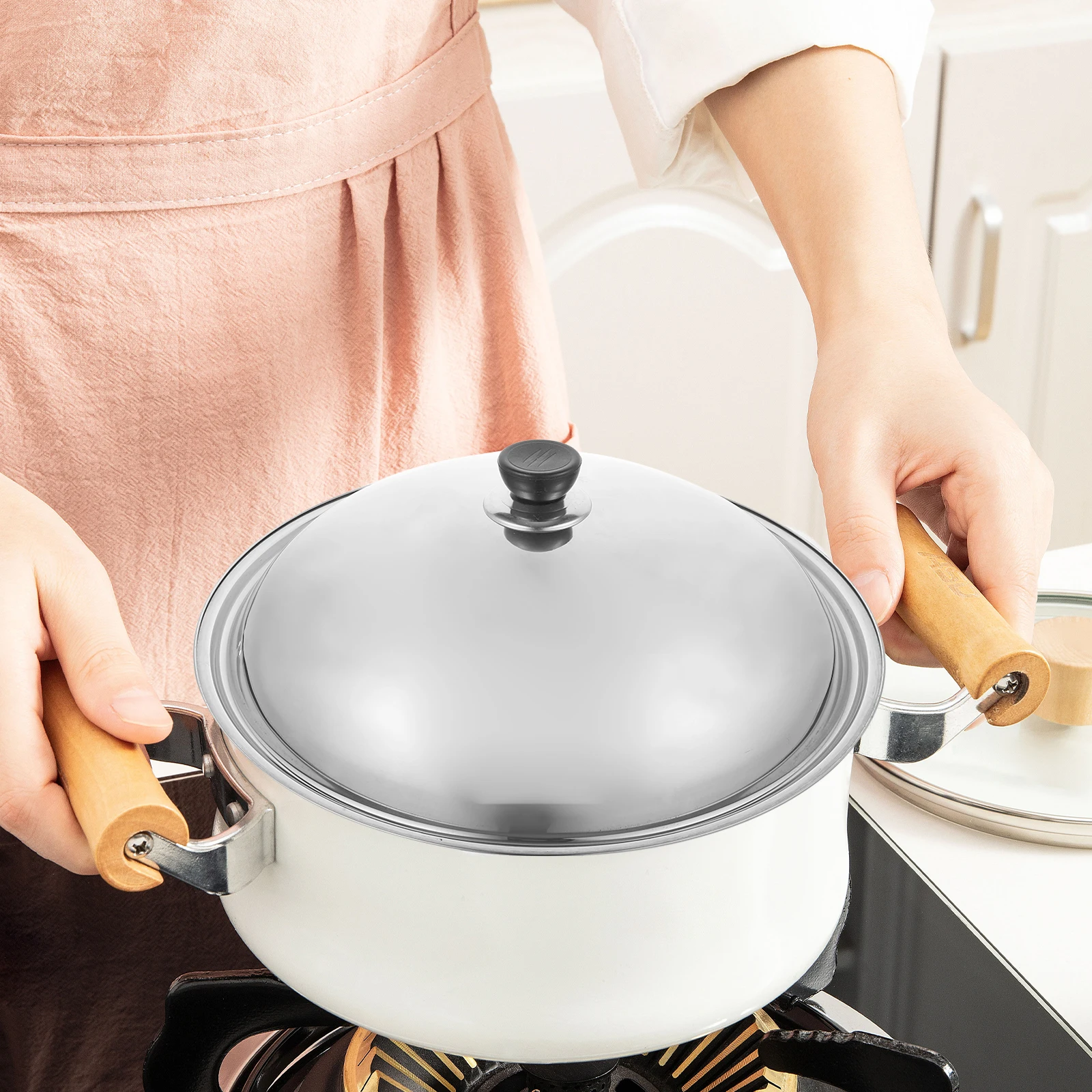 

Stainless Steel Pot Cover 38Cm Round Anti Oil Splashing Lid For Pots Pans Heat Resistant Replacement Splash Guard Cooking