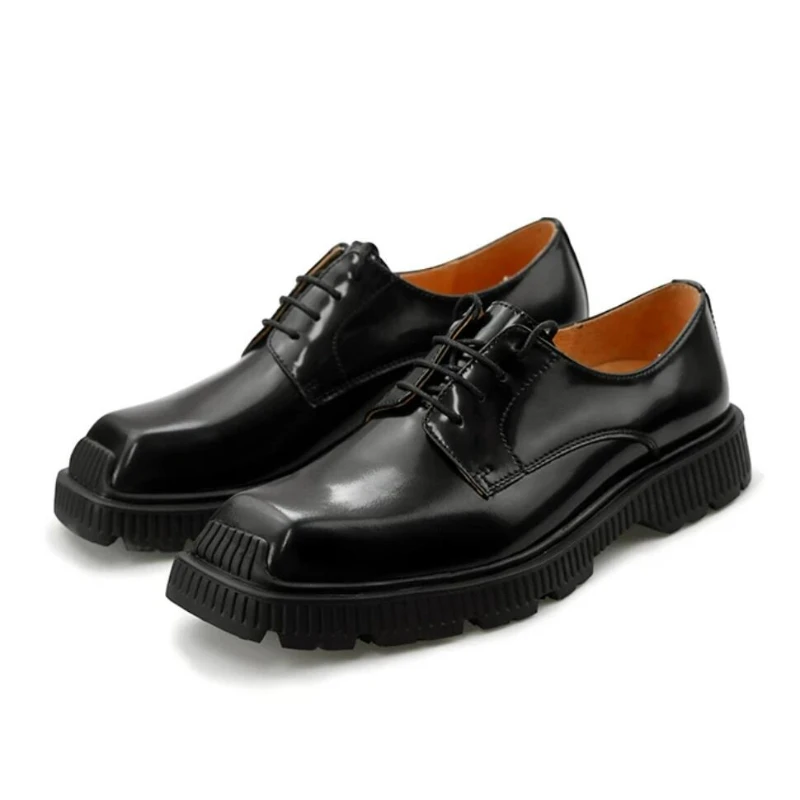 New Design Fashion Square Toe Casual Dress Shoes Men Comfortable Cowhide Derby High-end Genuine Leather Male Shoes