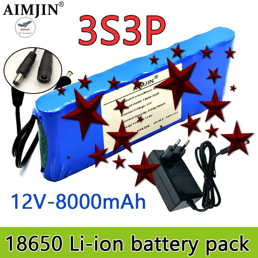 

8000MAH 18650 Lithium Battery Pack 3S3P 8000mAh 12V For Camera Video Emergency Light Radio Portable UPS Li-ion Cell+2A Charger