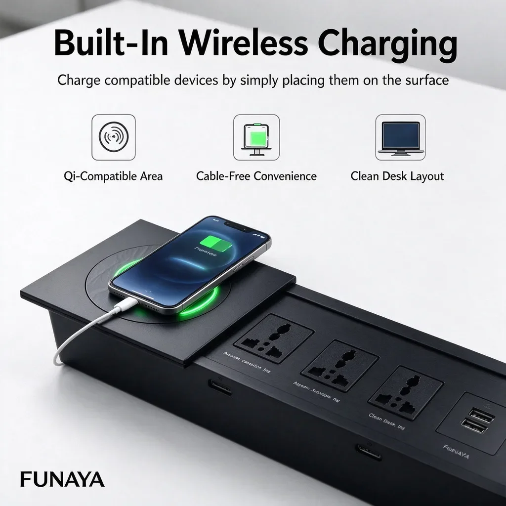 FUNAYA Universal Sliding Desktop Embedded Socket with UK EU US AU Plug Multi Desktop Power Strip Office Hidden Furniture Socket
