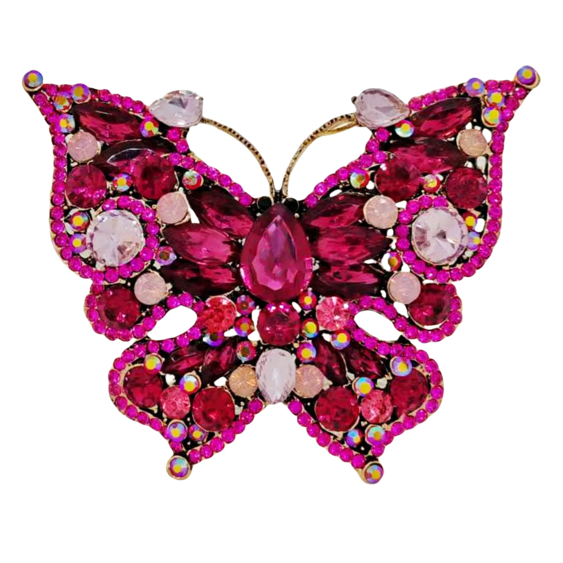 

Stunning Super Large Hot Pink Rhinestone Butterfly Brooch Pin Vintage Insect Jewelry