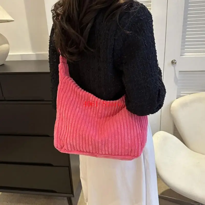 

Women Corduroy Shoulder Bag Korean Styles Crossbody Bag Work Bag Handbag Large Capacity Bag for Daily Travel
