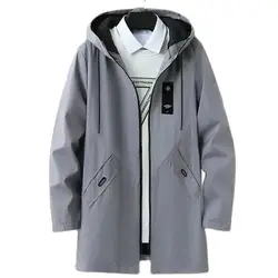 Pardessus long de style coréen pour hommes, manteau de printemps, streetwear masculin, coupe-vent, trench-coat d'affaires décontracté, monochrome