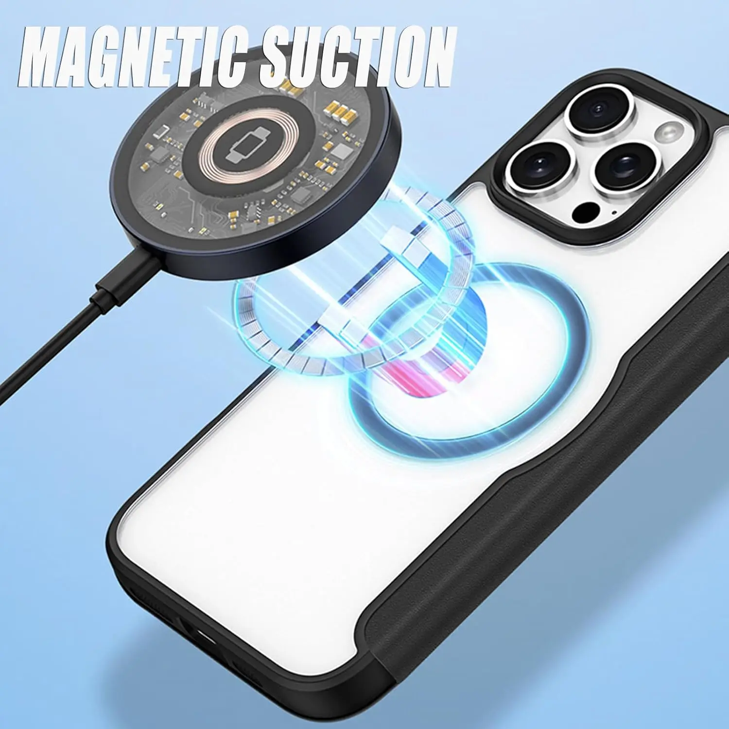 Casing Dompet untuk iPhone 16/16 Plus/16 Pro/16 Pro Max Casing Magnetik Bening Kulit dengan Penutup Perlindungan Penuh Flip Cincin Jari