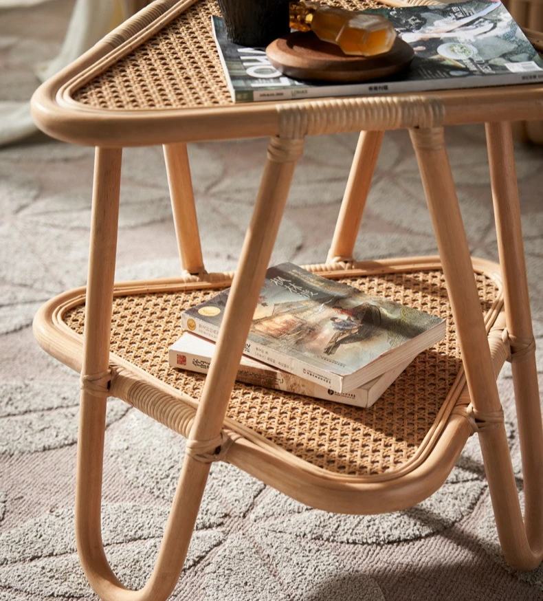 Japanese rattan round coffee table combination, full rattan tatami, simple and modern, living room for home use