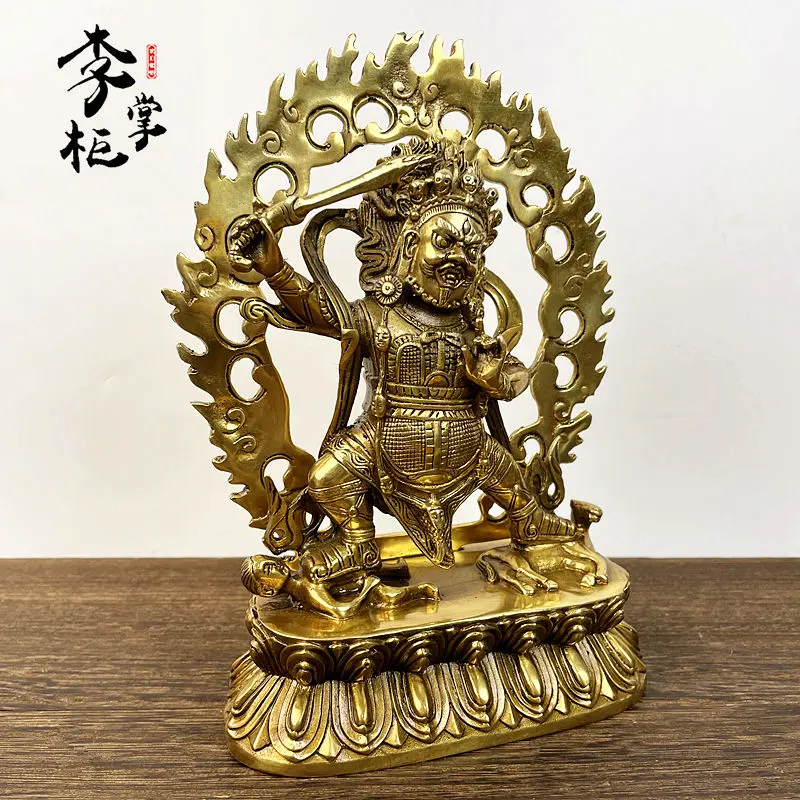 Tibetan Tantra pure copper black Manjushri Buddha statue holding sword Dahetian God of Wealth Dahong ordered the main protector