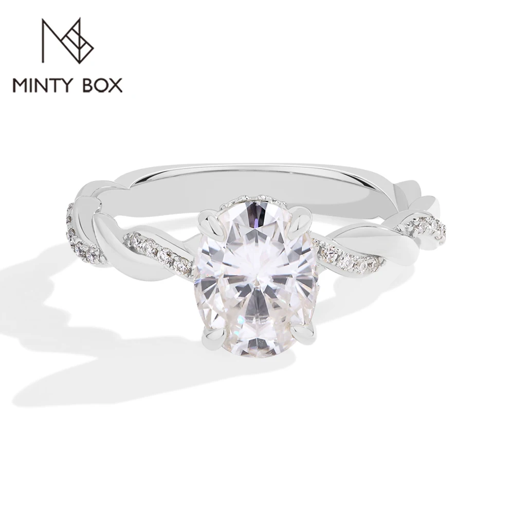 MINTYBOX 2.0CT Oval Moissanite Ring for Women S925 Sterling Silver 9*7mm Lab Diamond Engagement Halo Rings Wedding Jewelry