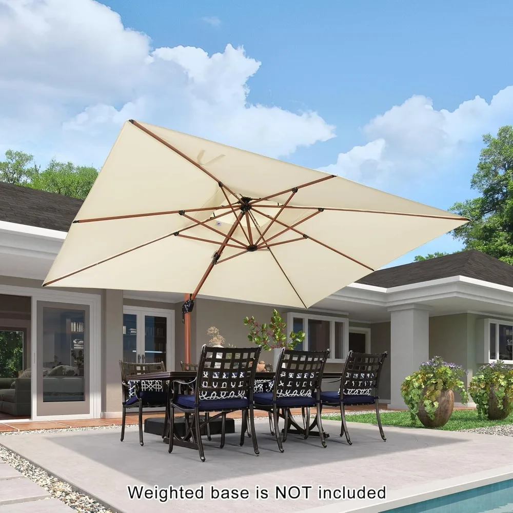 

Hot Sale.Cream,10' X 13' Double Top Deluxe Wood Pattern Rectangle Patio Umbrella Offset Hanging Umbrella-Upgraded version