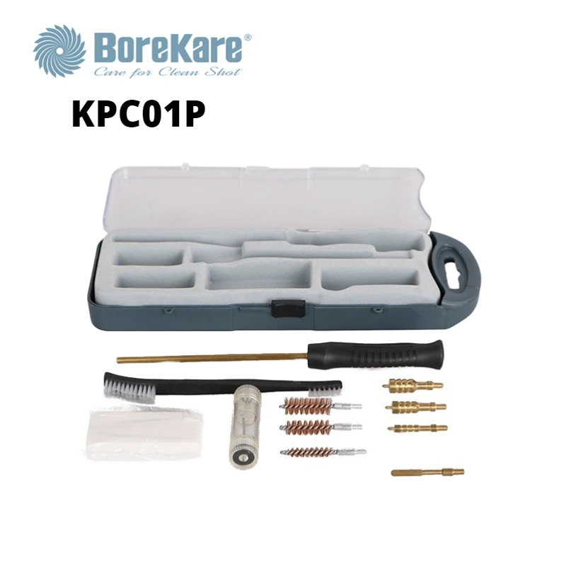 BoreKare High Quality Multi-usage Gun Cleaning Essential Kit .22 .38 .45 with Brass Rod PP Cotton Al Slotted Tip Portable Case