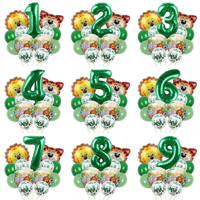 Jungle Safari Animal Balloon Set 32inch Number Balloon Kids Toys Children Birthday Baby Shower Party Decoration Supplies Globos