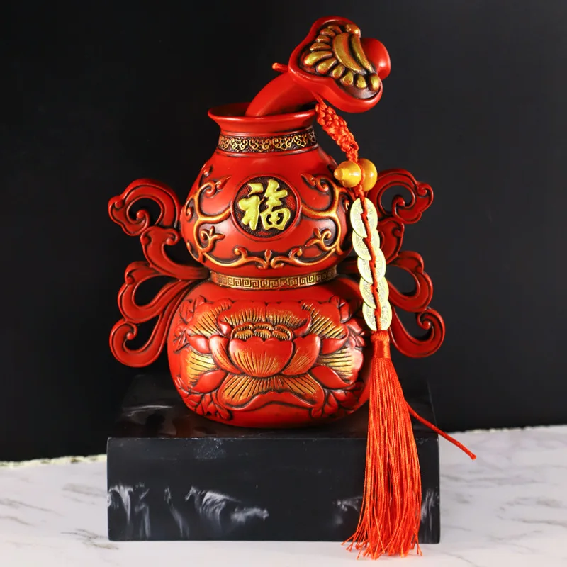 Oriental Fu Gourd Feng Shui Sculpture, Lucky Ruyi Tassel Gourd Statue For Home Desk Decor Auspicious Housewarming Fortune Gift
