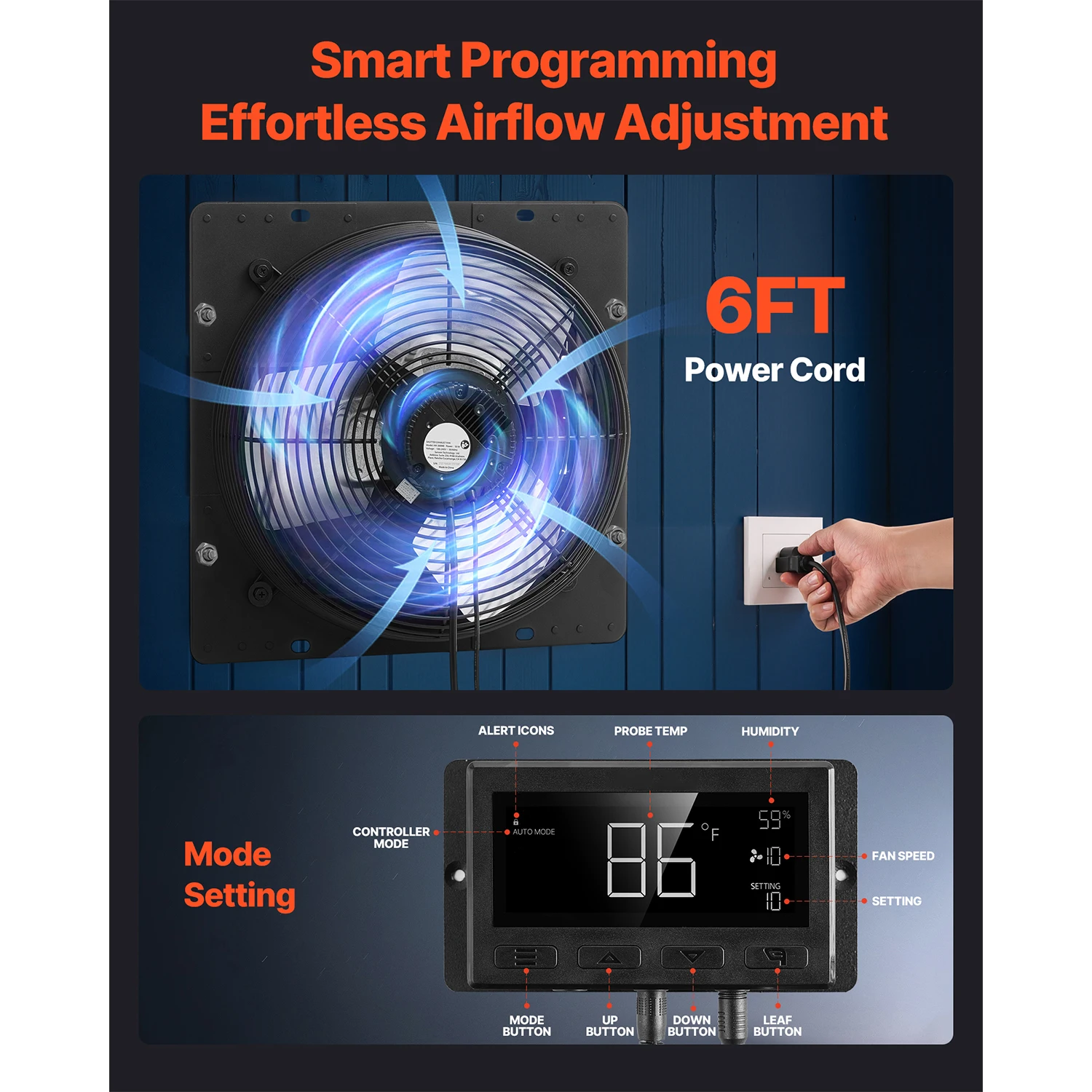 SucceBuy Shutter Exhaust Fan Wall Mounted Attic Vent Fan with Smart Programming Variable Speed Temperature Control EC Motor