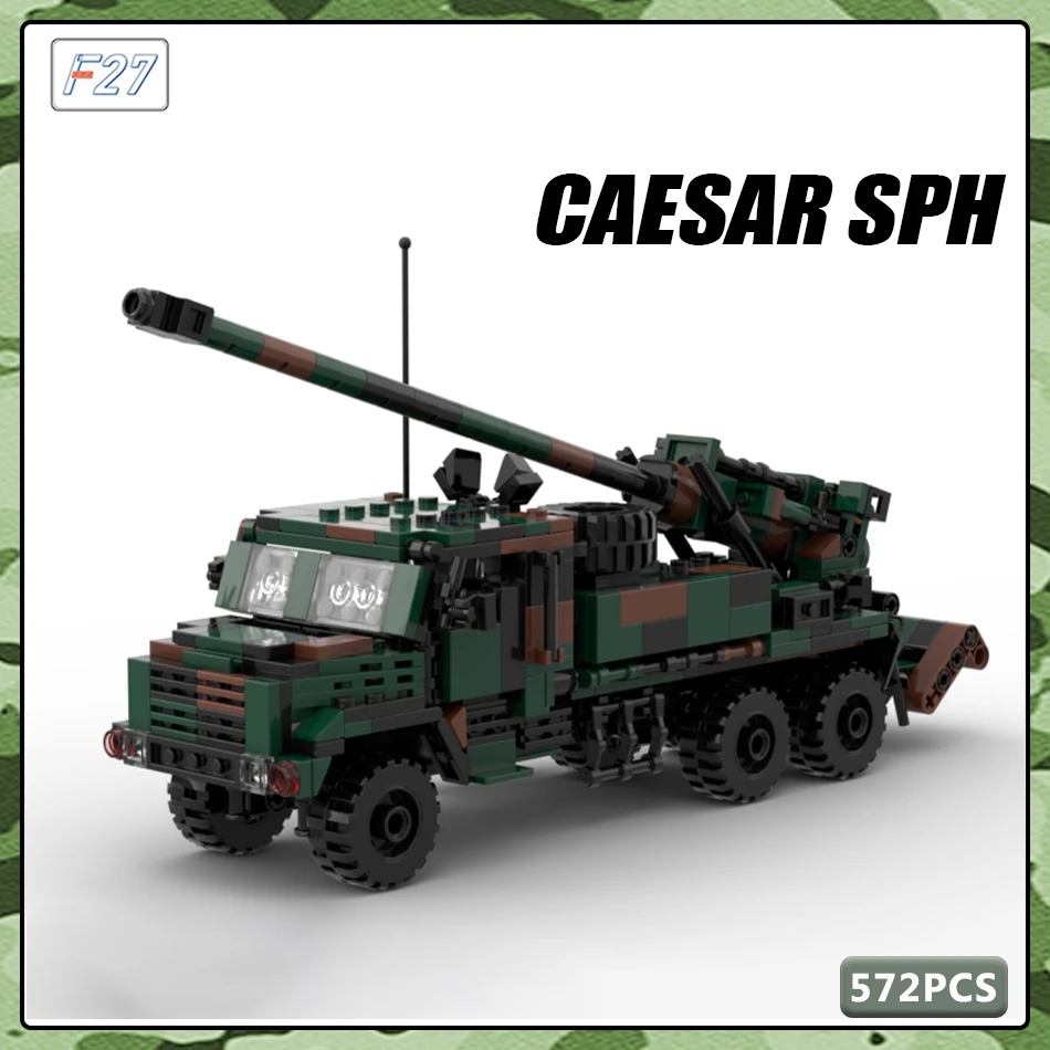 

MOC WW2 Military Series US Army Artillery Caesar Fighting Vehicle Heavy Fire Weapon Building Block Model Children Boy Gift