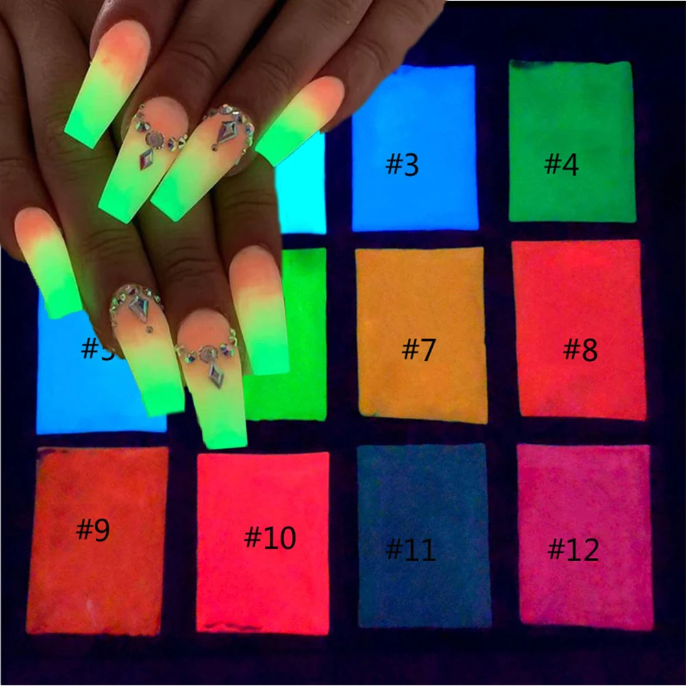 10g Luminous Phosphor Nail Powder Blue/Green/Red Glow In Dark Neon Pigment Dust for Face/Body/Eyeshadow Makeup Nail Art Decorat