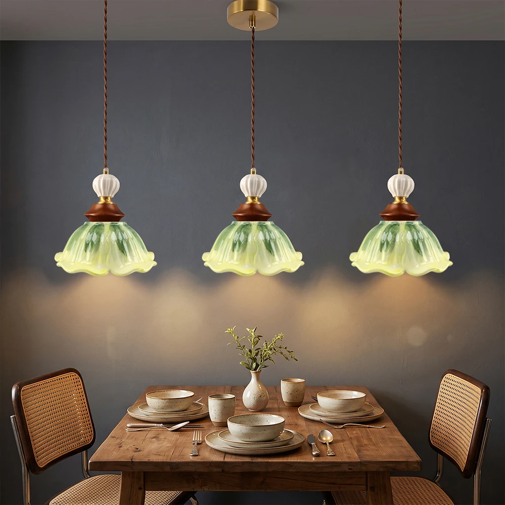 French Antique Bedroom Bedside Pendant Lamp, American Ceramic Entrance Hall Corridor Lamp, High-End Solid Wood Flower Hanging La