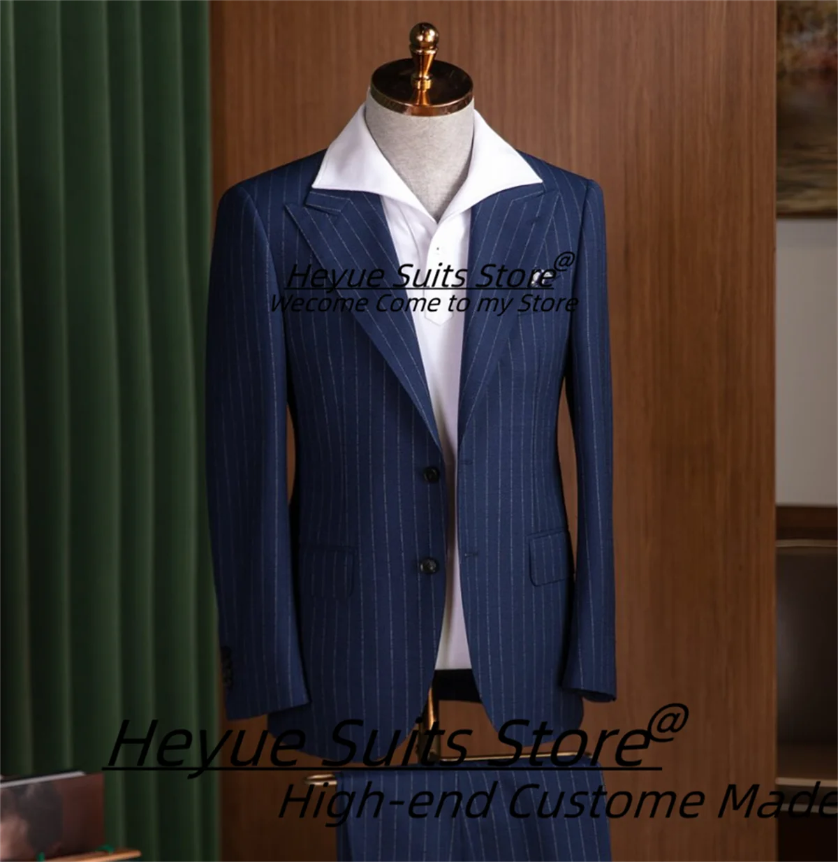 

Business Stripe Men Suits Slim Fit Peak Lapel Groom Wedding Tuxedos Male Prom Blazers 2 Pieces Sets Office Work Costume Homme