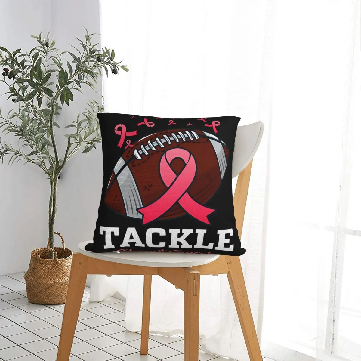 Tackle Breast Cancer Football Pink Ribbon Design Pillowcase Polyester Cushion Cover Decoration Pillow Case Cover Home Zipper