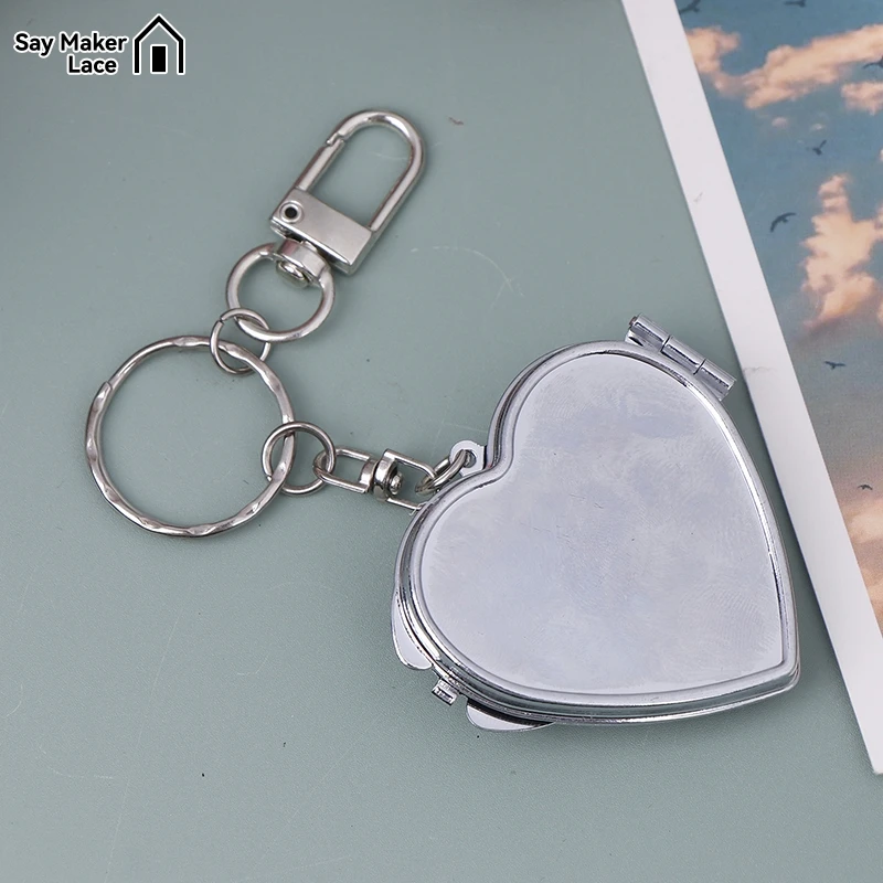 Heart Shape Bow Folding Mirror Keychain Double Sided Cosmetic Mirror Y2k Style Bag Pendant Sweet Cool Trendy Fashion Decor