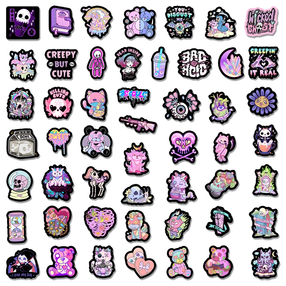 10/30/50pcs Cute Dark Horror Gothic Pink Cartoon Stickers Aesthetic Decal Laptop Luggage Car Motorcycle Skateboard Cool Sticker